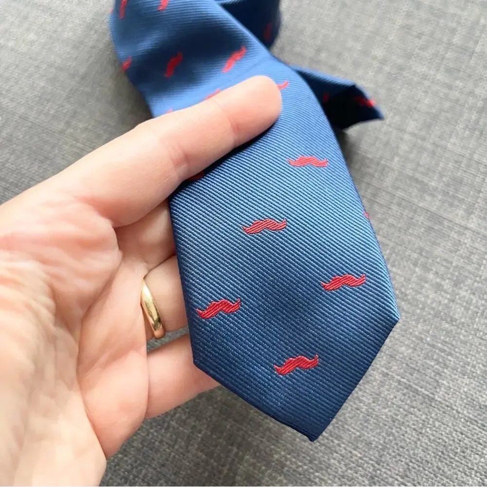 Crew Cuts Blue and Red Mustache Patterned Silk Boys Tie
